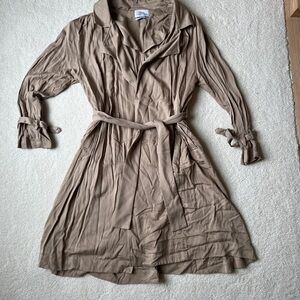 Urban Outfitters Taupe Long Sleeve Drapey Tie Waist Trench Coat